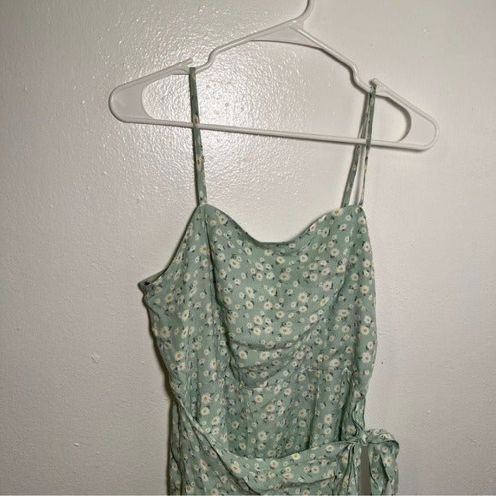 Forever 21 Mini Dress Faux Wrap Light Green Floral - Picture 7 of 11
